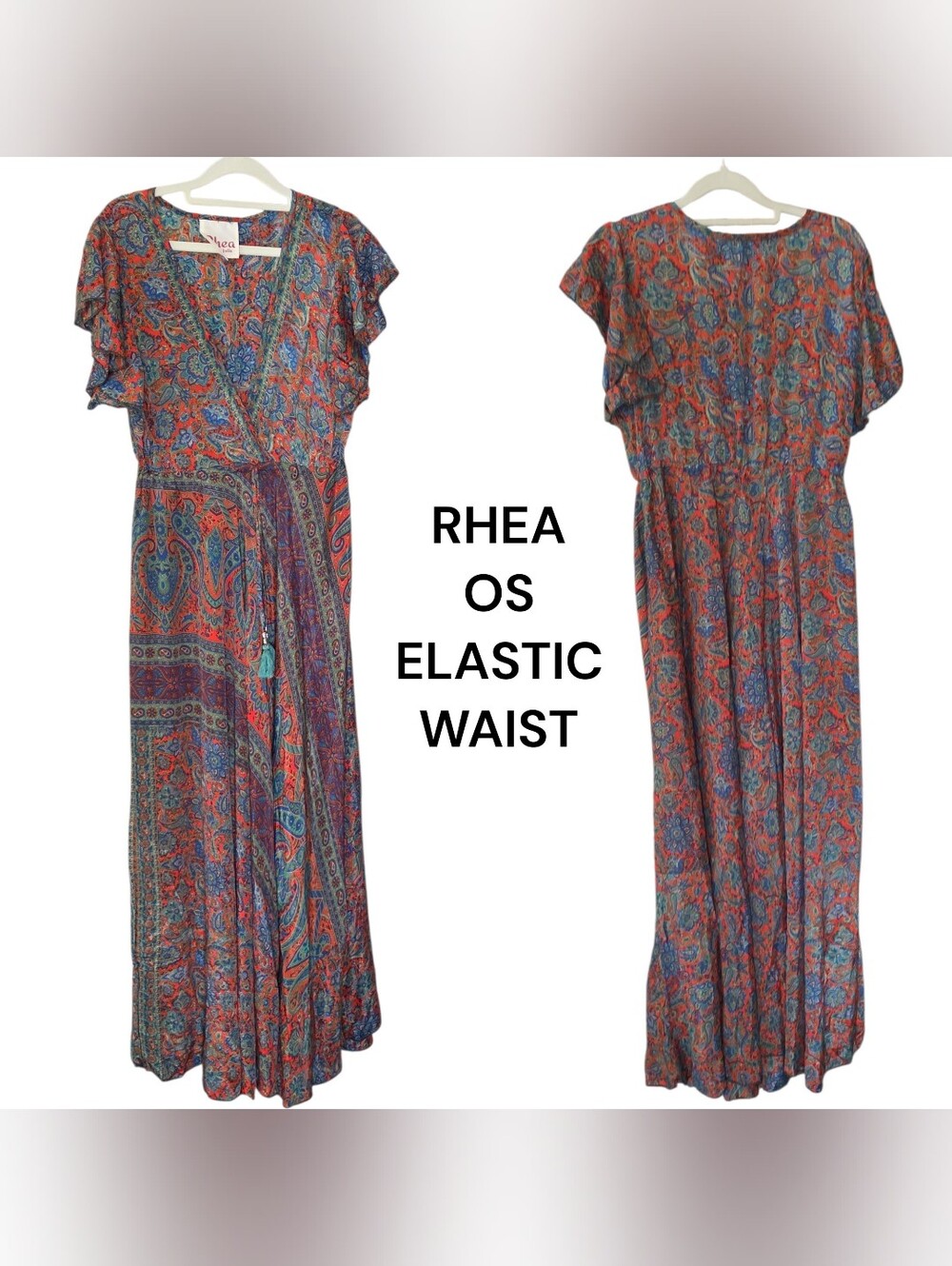 RHEA Paisley Maxi Dress in Red & Blue Viscos NWOT